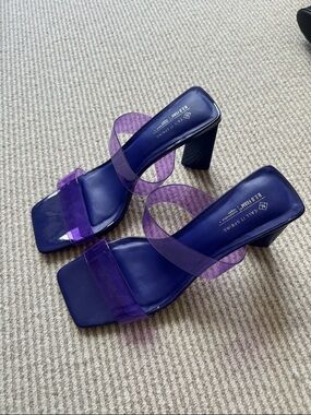 Call It Spring Purple Clear Strap Block Heel Sandals